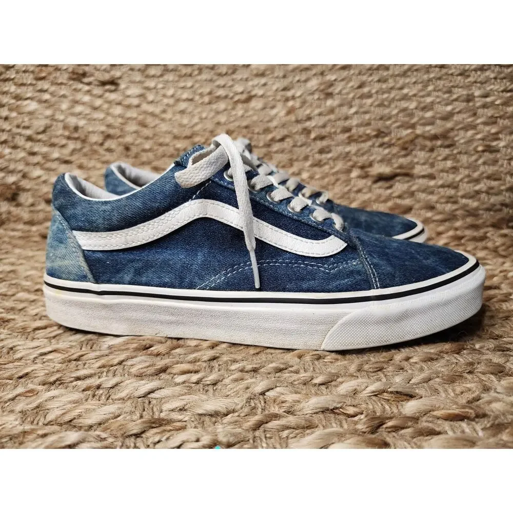 Vans Off The Wall Blue Denim Shoes Women's Size 10.5 Men 9 Sneakers Skater